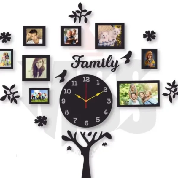 Family tree Wooden With 9 Frames Clock , Family tree wall decor , Family tree with clock and Light , Family tree for Home decor with Light - Image 5
